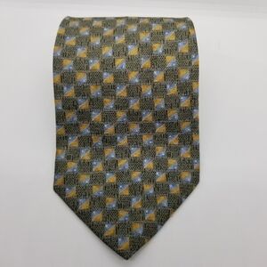 Kenneth Cole silk tie green blue yellow 4 in wide 59 in long